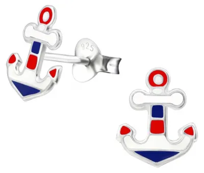 Produktbild von Silber Ohrstecker Anker rot-blau-weiß