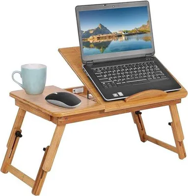 Produktbild von Famanu Laptopständer Bettisch - Verstellbar, aus Bambus, mit Ablagefach