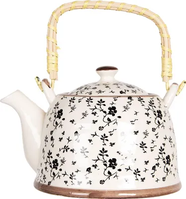 Image de Clayre & Eef Théière avec filtre 800 ml Beige Noir Porcelaine Fleurs