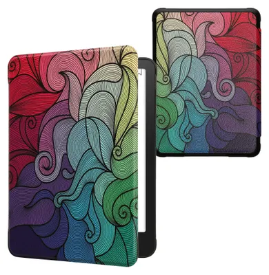 Produktbild von kwmobile Schutzhülle für Amazon Kindle Paperwhite (2024)/Colorsoft Hülle - eReader Flip Case mit Auto Sleep Funktion - Farbrausch mit Pink Blau Grün