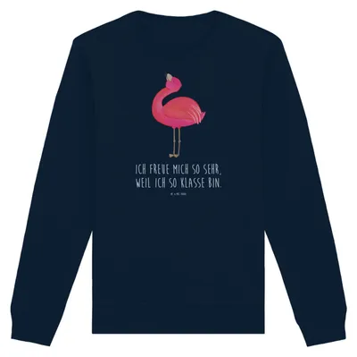 Produktbild von Mr. & Mrs. Panda Baumwoll Pullover Flamingo Stolz Größe M - French Navy - Geschenk, Freude, Sweater, Mama, Pulli, Rosa, Sweatshirt
