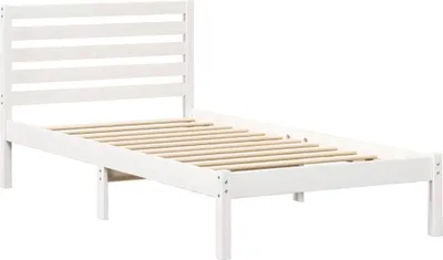 Zdjęcie produktu dla Łóżko Drewniane 100x200 Białe Rama Łóżka ze Stelażem z Zagłówkiem