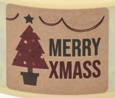 Obrázok produktu pre Kraftové vianočné samolepky 35x40mm Merry Xmas Tree, 200ks