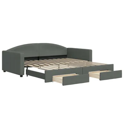 Produktbild von vidaXL Tagesbett Ausziehbar mit Schubladen Dunkelgrau 100x200 cm Stoff