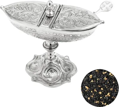 Produktbild von 3tlg Set Weihrauchschiffchen Silber mit Löffel 100g Pontifical Weihrauchmischung