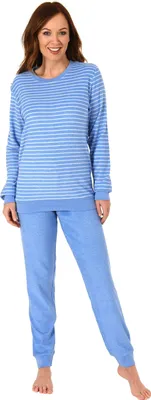 Produktbild von Wunderschöner Damen Frottee Pyjama mit Bündchen in Streifenoptik - 291 201 13 774 ; hellblau , 44
