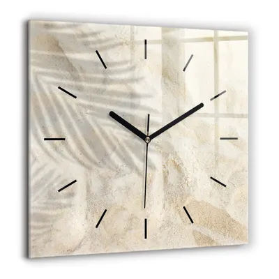 Produktbild von Wallfluent Große Wanduhr – Stilles Quarzuhrwerk - Uhr Dekoration Wohnzimmer Schlafzimmer Küche - Zifferblatt mit Striche - schwarze Zeiger - 60x60 cm - Schatten einer Palme im Sand