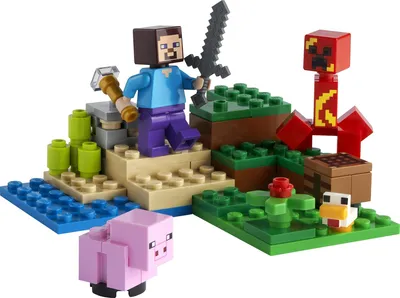 Image de LEGO 21177 Minecraft L'embuscade du Creeper, Ensemble de jouets avec Steve, figurines de cochon et de poussin, Jouets pour enfants à partir de 7 ans avec minifigurines