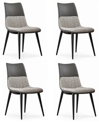 Image de Ensemble de 4 chaises de salle à manger modernes, couleur grise, revêtues en similicuir, avec pieds robustes