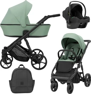 Produktbild von Kinderwagen ARIZO Sportwagen Babywagen Babyschale Komplettset Kinder Wagen Autositz Set 3 in 1 (Mint, Rahmenfarbe: Schwarz)