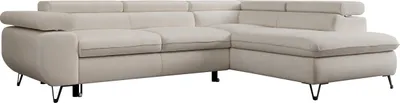 Produktbild von Ecksofa Sofa Beige, Wohnlandschaft L-Form mit Schlaffunktion und Bettkasten, Schlafsofa mit Bettkasten, Sofa mit Einstellbare Kopfstützen, Peter L - Hellbeige Velvet - Rechts Beige