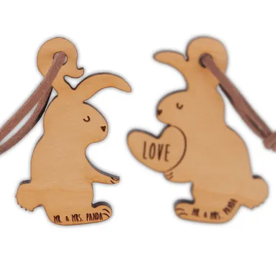 Produktbild von Mr. & Mrs. Panda Partner Schlüsselanhänger Hase Herz - Geschenk, paar, Hochzeit, Anhänger, pärchen, Freundin, Paare, Liebe, Hasen