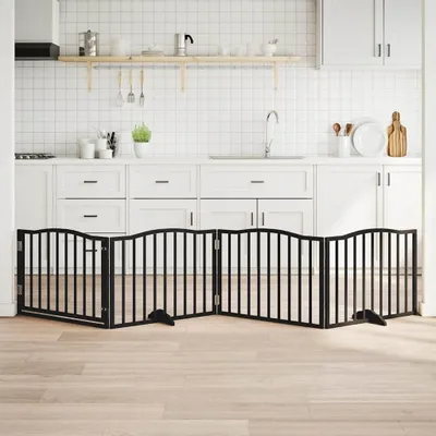 Produktbild von Faltbares Hundegitter mit Tür, 4 Paneele, schwarz, 320 cm aus Pappelholz