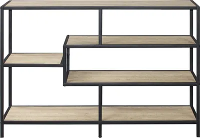 Produktbild von Möbilia Regal | 5 asymmetrische Böden aus Spanplatte | Gestell Metall | B 114 x T 33 x H 78 cm | natur-schwarz | 27020011 | Serie REGAL