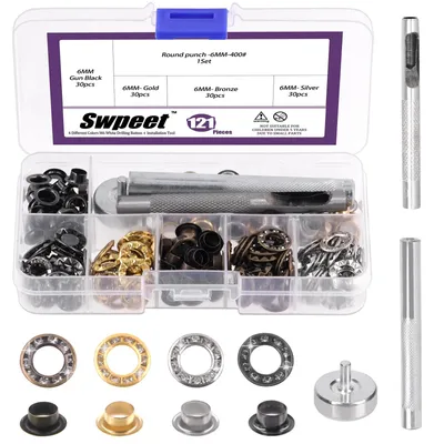 120 Strass-Messingösen 6 mm mit Werkzeug-Set, 4 Farben