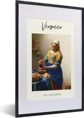 Produktbild von MuchoWow® Gerahmtes Poster Das Milchmädchen - Johannes Vermeer - Alte Meister 40x60 cm - Poster mit Schwarzem Bilderrahmen Wandposter Rahmen Foto Bilder - Poster in Rahmen