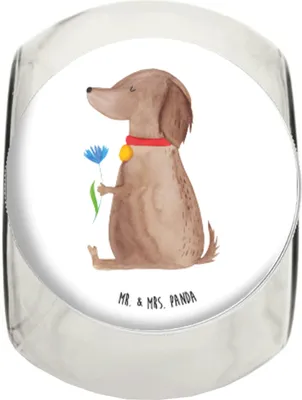 Produktbild von Mr. & Mrs. Panda Frischhaltedose Hund Blume XL 2000ml - Weiß - Geschenk, Hundemotiv, Süß, Vorratsdose Glas, Vorratsbehälter, Hunde, Kaffeedose, Niedlich, schraubglas