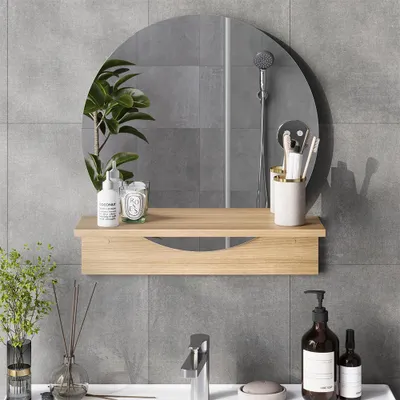 Zdjęcie produktu dla Lustro łazienkowe Vicco Elyra Złoty dąb energetyczny 50 x 54.5 cm z półką, Model 58388