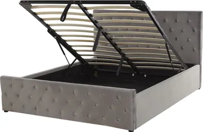 Obrázek produktu pro BELIANI Postel šedá sametové čalounění 160 x 200 cm manželská postel s úložným prostorem prošívané čelo ložnice