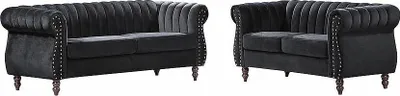 Produktbild von Chesterfield 3-Sitzer und 2-Sitzer Sofas in schwarzem Velours - TRUMBO