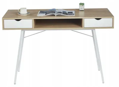 Zdjęcie produktu dla Biurko z szufladą i półkami loftowe komputerowe 102 x 41 cm kolor biały i dąb sonoma FURNITEX B18-FX