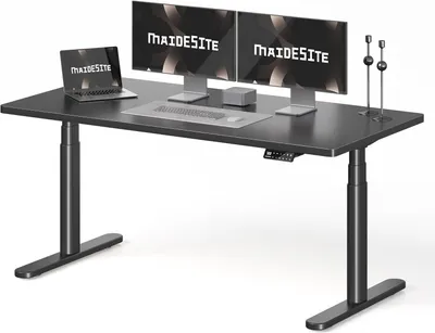 Productafbeelding van In Hoogte Verstelbaar Bureau Elektrisch - 160 x 80 cm Werkblad - Gelegeerd Staal Frame - Zwart