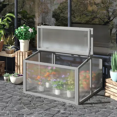 Image de Serre de semis - Châssis de culture - Cadre en bois - Polycarbonate - Avec couverture
