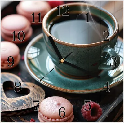 Produktbild von Wanduhr aus Glas mit Motiv Kaffeepause Macarons- 30 x 30 cm - inkl. Aufhängesystem