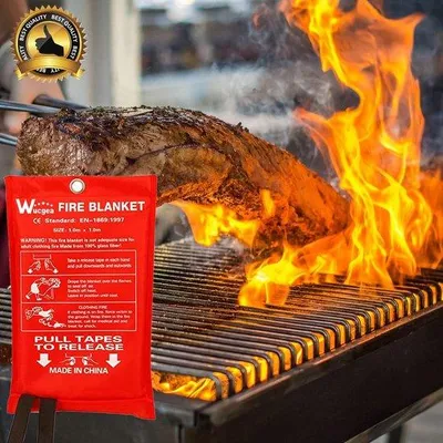 Produktbild von Famanu Glasfaser Brandschutzdecke für Küche und Zuhause - wiederverwendbare Löschdecke 1m x 1m