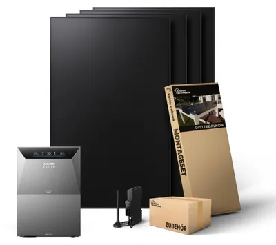 Produktbild von Kleines Kraftwerk 1920W Balkonkraftwerk Balkon Halterung (bifazial) inkl. Anker Solarbank 4 + Zusatzbatterie – 0% MwSt – Solaranlage mit Speicher