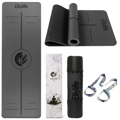 Produktbild von Yogamatte Gymnastikmatte Pilatesmatte - Rutschfest - Naturkautschuk - 183 x 68 cm - 4 mm - Mit Ausrichtungslinien