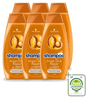 Image de 6 flacons de shampooing Schwarzkopf à l'huile d'argan et réparateur - Pour cheveux secs et abîmés - 400 ml - Pack économique - 6 pièces