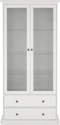 Produktbild von Venedig Vitrinenschrank 2-Türig mit 2 Schubladen, Breite 97 cm, Höhe 201 cm weiß.