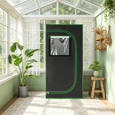 Produktbild von Growzelt 60x60x120 cm aus 600D Oxford Gewebe, lichtdichtes Pflanzenzelt mit Mylar-Beschichtung, stabiles Indoor-Gewächshaus für Hydroponik & Anzucht