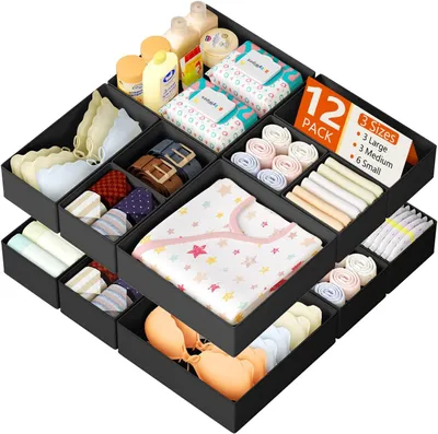 Productafbeelding van Lade-organizers voor kleding - Set van 12 - Opvouwbare opbergdozen - Stof - Ladeverdelers voor garderobe - Bureau - Kast