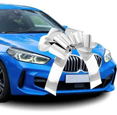 Produktbild von Große Geschenkschleife für Auto & Fahrrad 23 Zoll Silber mit Saugnapf