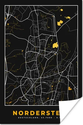 Produktbild von MuchoWow® Poster Karte - Norderstedt - Gold - Stadtplan - Deutschland 120x180 cm - Kunstposter