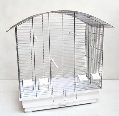 Image de Cage pour oiseaux Ula, abri pour oiseaux avec accessoires, chrome/blanc