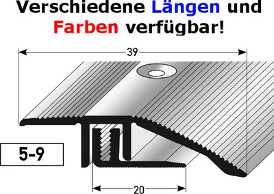 Produktbild von Ausgleichsprofil / Anpassungsprofil Laminat "Kingston", für Höhe 5 - 9 mm, 39 mm breit, 2-teilig, Aluminium eloxiert, gebohrt-silber-1000