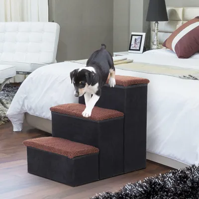 Image de Escalier pour chien avec 3 marches et espace de rangement | Couleur : Noir | Dimensions : 40 x 54 x 48 cm