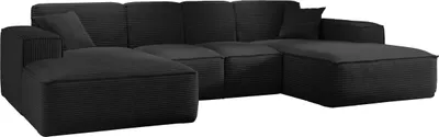 Produktbild von Kaiser Möbel Ecksofa, Eckcouch U form, Wohnzimmer Couch Large 342cm SIENA stoff Poso Schwarz