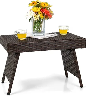 Produktbild von Beistelltisch Polyrattan Balkontisch, Gartentisch wetterfest klappbar, Klapptisch Balkon Rattan Tisch Outdoor, Balkonmoebel Kleiner Balkon, Keine Montage, 60 x 40 x 40 cm