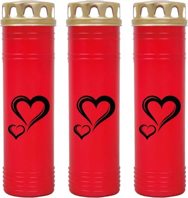 Produktbild von Grabkerze Rot 3er Pack, Brenndauer: 170 Stunden ( je Kerze ), Motiv: Herz