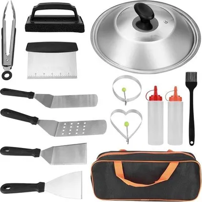 Produktbild von Famanu Grillset 14-teilig - Edelstahl - praktische Tragetasche - Camping-Grillzubehör