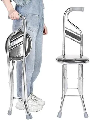 Produktbild von Famanu Gehstock mit Sitzfunktion - Zusammenklappbar - Silber