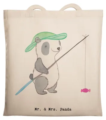Produktbild von Mr. & Mrs. Panda Tote Bag Panda Angeln - Transparent - Geschenk, Angelverein, Tasche, Hobbyangler, Angelsport, Shopping, Jutetasche, Schultasche, gehen, Jutebeutel