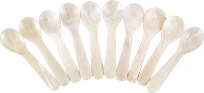 Produktbild von 6er-Set, hochwertige, handgefertigte Eierlöffel aus Flussperlmutt, Kaviarlöffel für Kaviar, Eier, Eis, Kaffee (weiß, 7 x 2,1 cm)