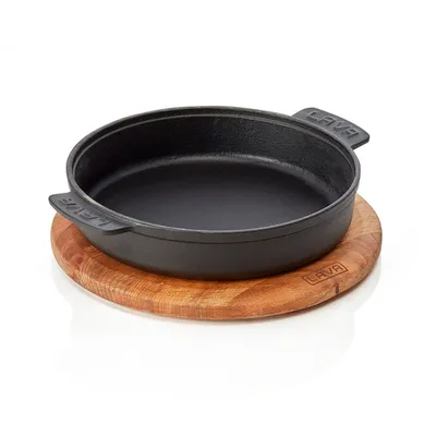 Obrázek produktu pro LAVA pánev na smažení/servírování Ø 17 cm s dřevěnou trojnožkou a bočními rukojeťmi, Servírovací pánve 36 ze smaltované litinové řady