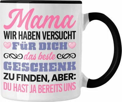 Produktbild von Trendation - Mama Tasse Geschenk zum Muttertag Weihnachten Geburtstag Geschenkidee von Kindern Sohn und Tochter (Schwarz)