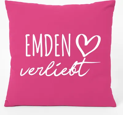 Produktbild von Huuraa Kissen Emden verliebt 40x40cm mit Füllung Fuchsia Baumwolle Dekokissen Geschenkidee